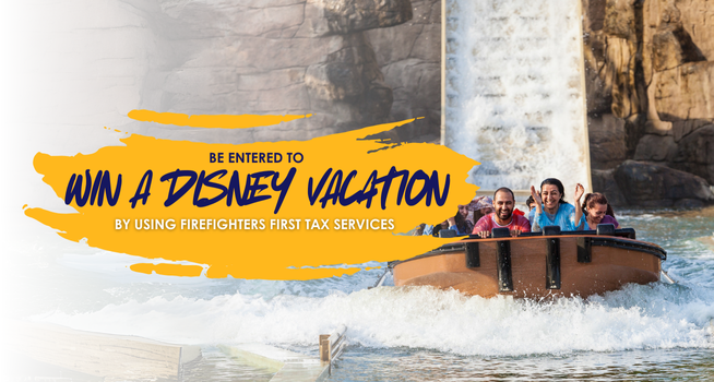 Giveaway graphic featuring a family on a rafting boat coming down a slide